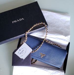PRADA Saffiano Leather Wallet on Chain